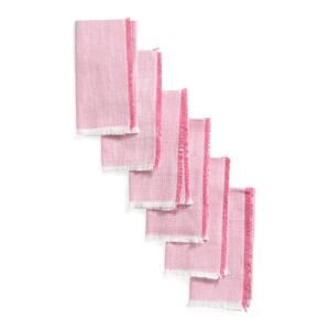 RACHEL ASHWELL The Farmhouse PINK Raw Edge 18 X 18 Cloth Napkins Set 6 NEW